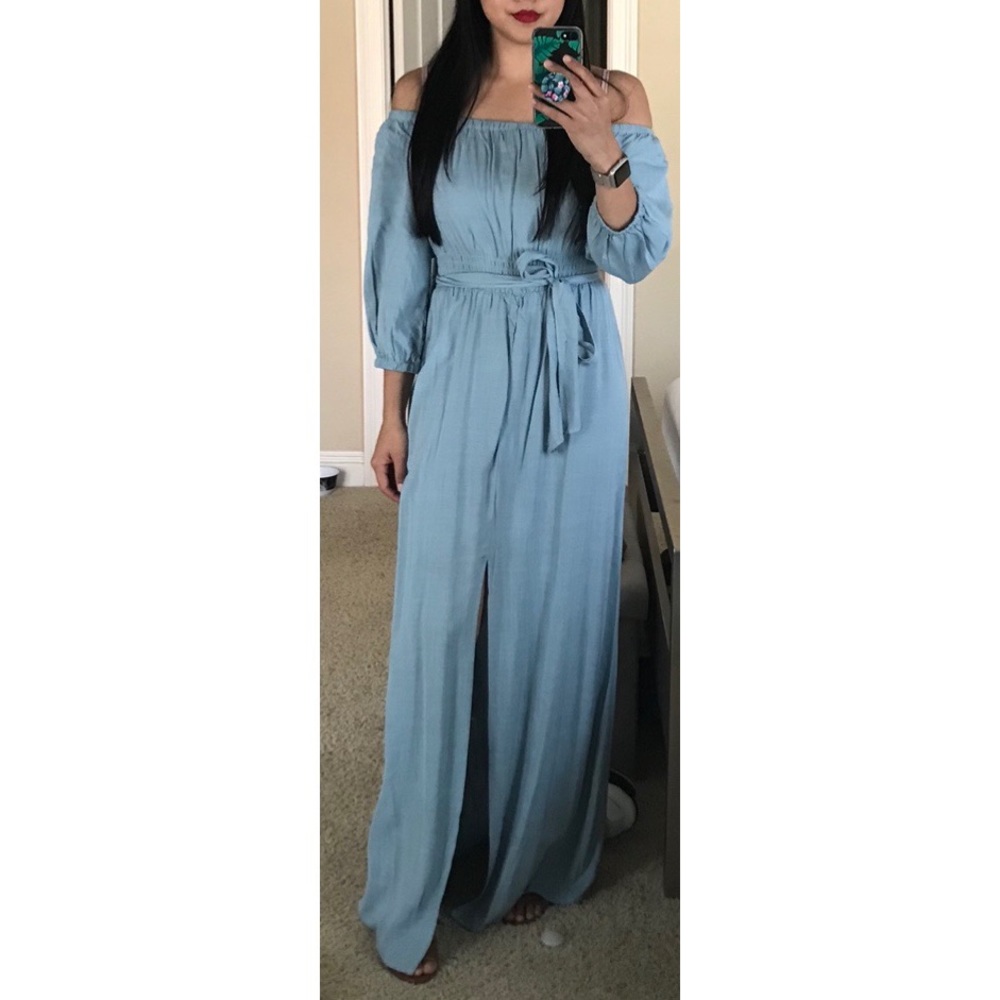 Chambray off the shoulder maxi dress